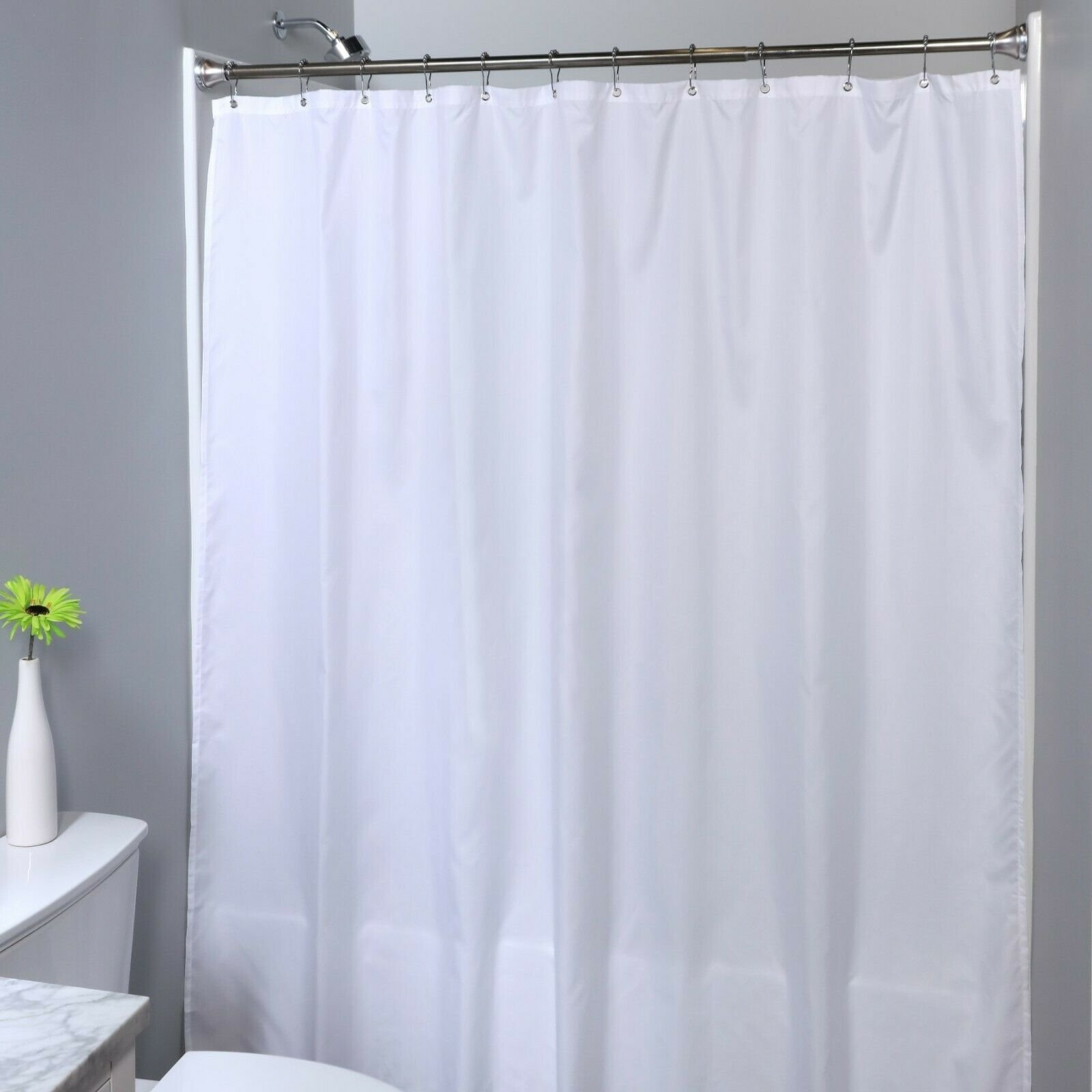 White Microfiber Fabric Shower Curtain Liner